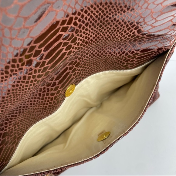 Authentic Tory Burch Maroon Snake Skin Fold Over Shoulder Bag Clutch Purse - Picture 7 of 12